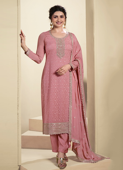 Organza Schiffli Embroidered Pink Bollywood Salwar Suit