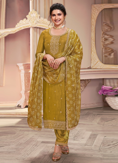 Mustard Silk Georgette Embroidered Bollywood Salwar Suit