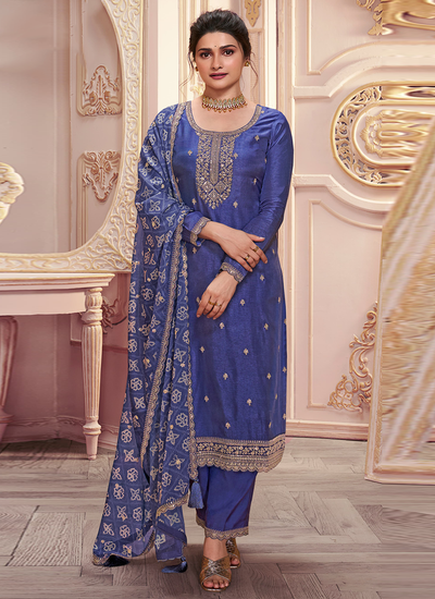 Silk Georgette Blue Embroidered Bollywood Salwar Suit