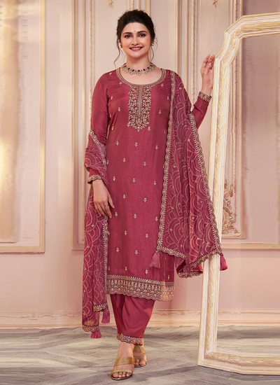 Rouge Silk Georgette Embroidered Bollywood Salwar Suit