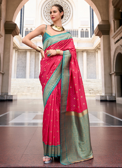 Soft Silk Crimson Red Zari Weaving Border Festive Wear Rich Pallu Saree