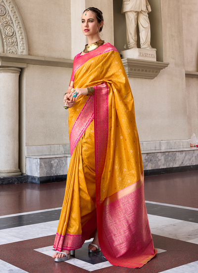 Festive Wear Mustard Soft Silk Zari Weaving Border Rich Pallu Saree