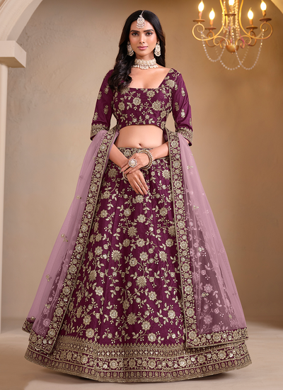 Purple Festive Wear Art Silk Sequins Golden Zari Embroidered Lehenga Choli