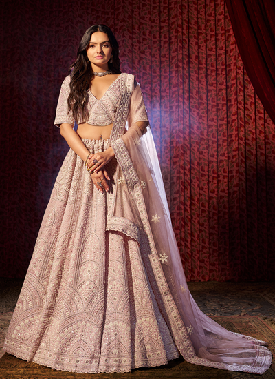 Lilac Engagement Wear Silk Sequins Thread Embroidered Lehenga Choli