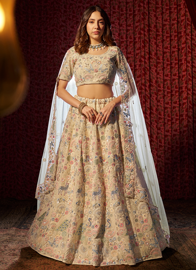 Georgette White Sequins Thread Embroidered Engagement Wear Lehenga Choli