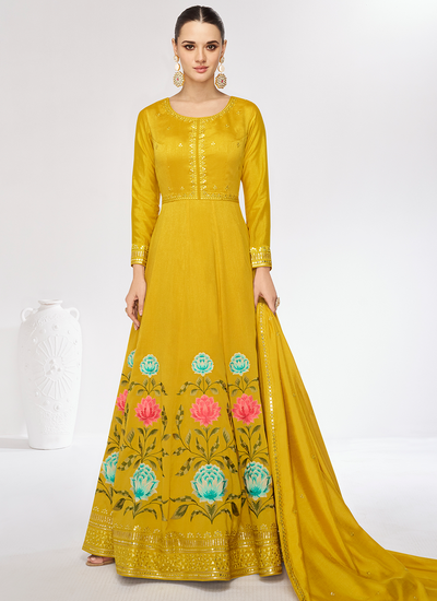 Yellow Sequence Embroidered Traditional Anarkali Gown