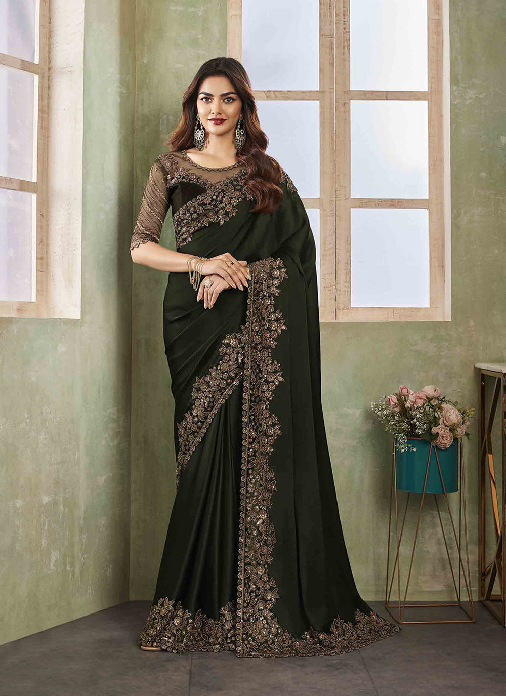 Black chiffon saree party wear hotsell