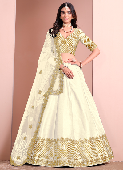 Cream Sequins Embroidery Festive Wear Art Silk Lehenga Choli