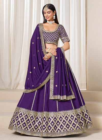 Sangeet Wear Purple Art Silk Zari Embroidered Sequins Lehenga Choli