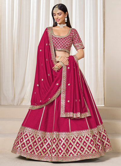 Art Silk Zari Embroidered Sequins Magenta Engagement Wear Lehenga Choli
