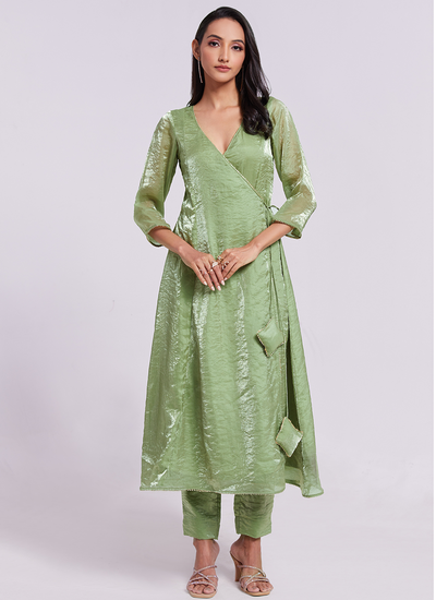 Pure Organza Handwork Readymade Salwar Suit In Sea Green