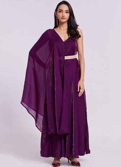 Pure Organza Readymade Gown With Dupatta In Purple