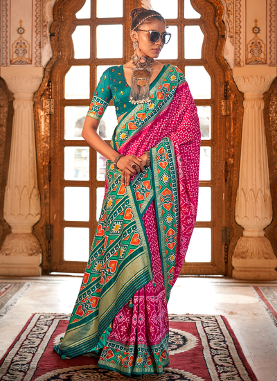 Traditional Silk Festive Wear Dark Pink Printed Patola Saree