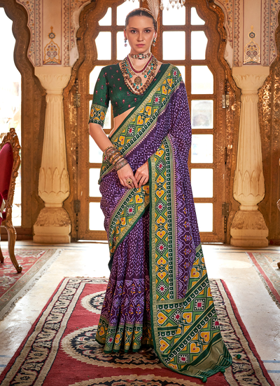 Purple Traditional Silk Festive Wear Printed Patola Saree