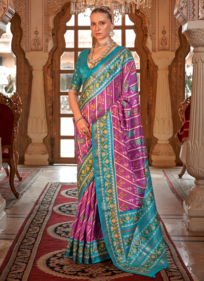 Magenta Silk Festive Wear Traditional Printed Patola Saree