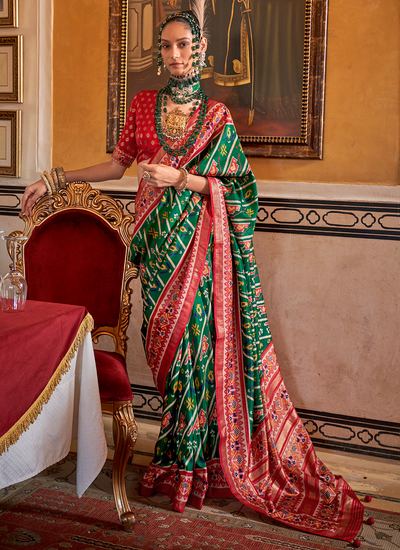 Green Festive Wear Traditional Printed Patola Silk Saree