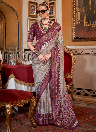 Traditional Pale Mauve Festive Wear Silk Printed Patola Saree