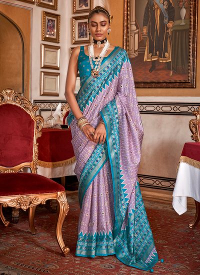 Traditional Festive Wear Silk Lilac Printed Patola Saree