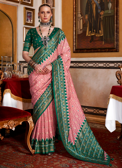 Pink Silk Traditional Festive Wear Printed Patola Saree