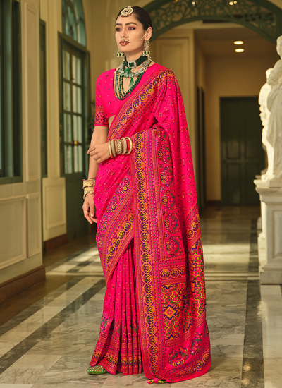 Hot Pink Banarasi Kashmiri Weaving Design With Meenakari Festive Wear Saree