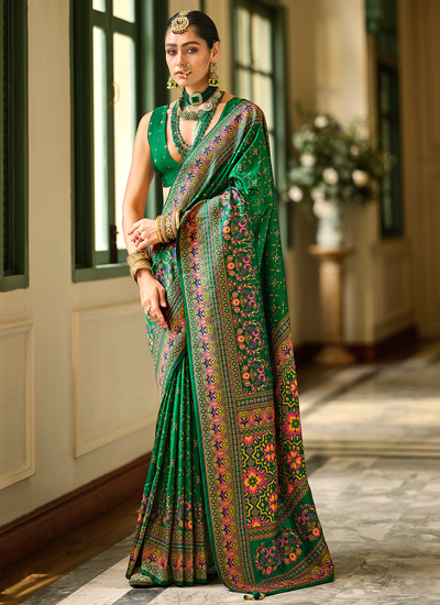 Bridesmaid Green Banarasi Kashmiri Weaving Design With Meenakari Saree