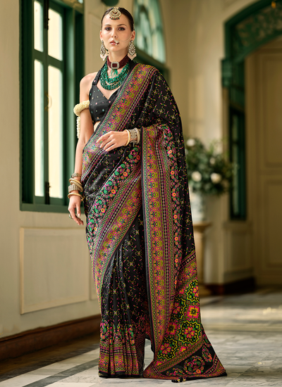 Black Kashmiri Weaving Design With Meenakari Festive Wear Banarasi Saree