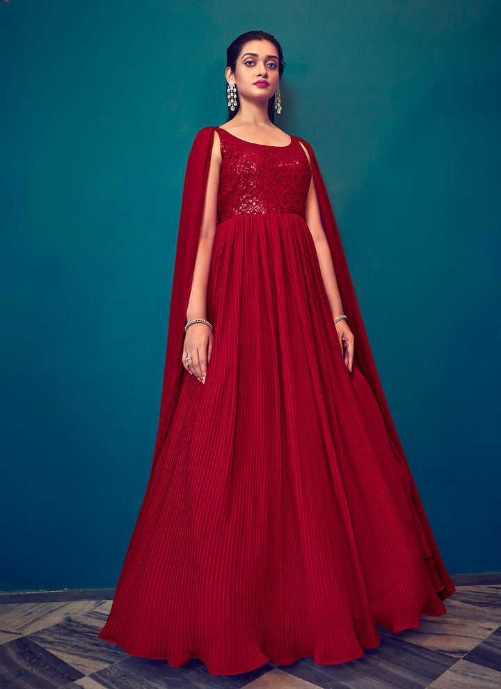 Red colour party wear gown clearance