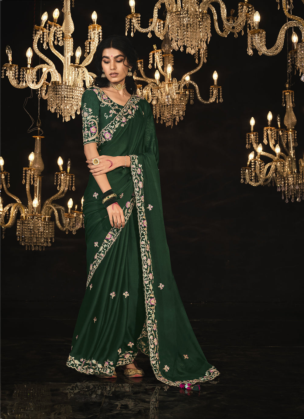 Sequins Embroidered Party Wear Fancy Saree In Green – Siya Fashion