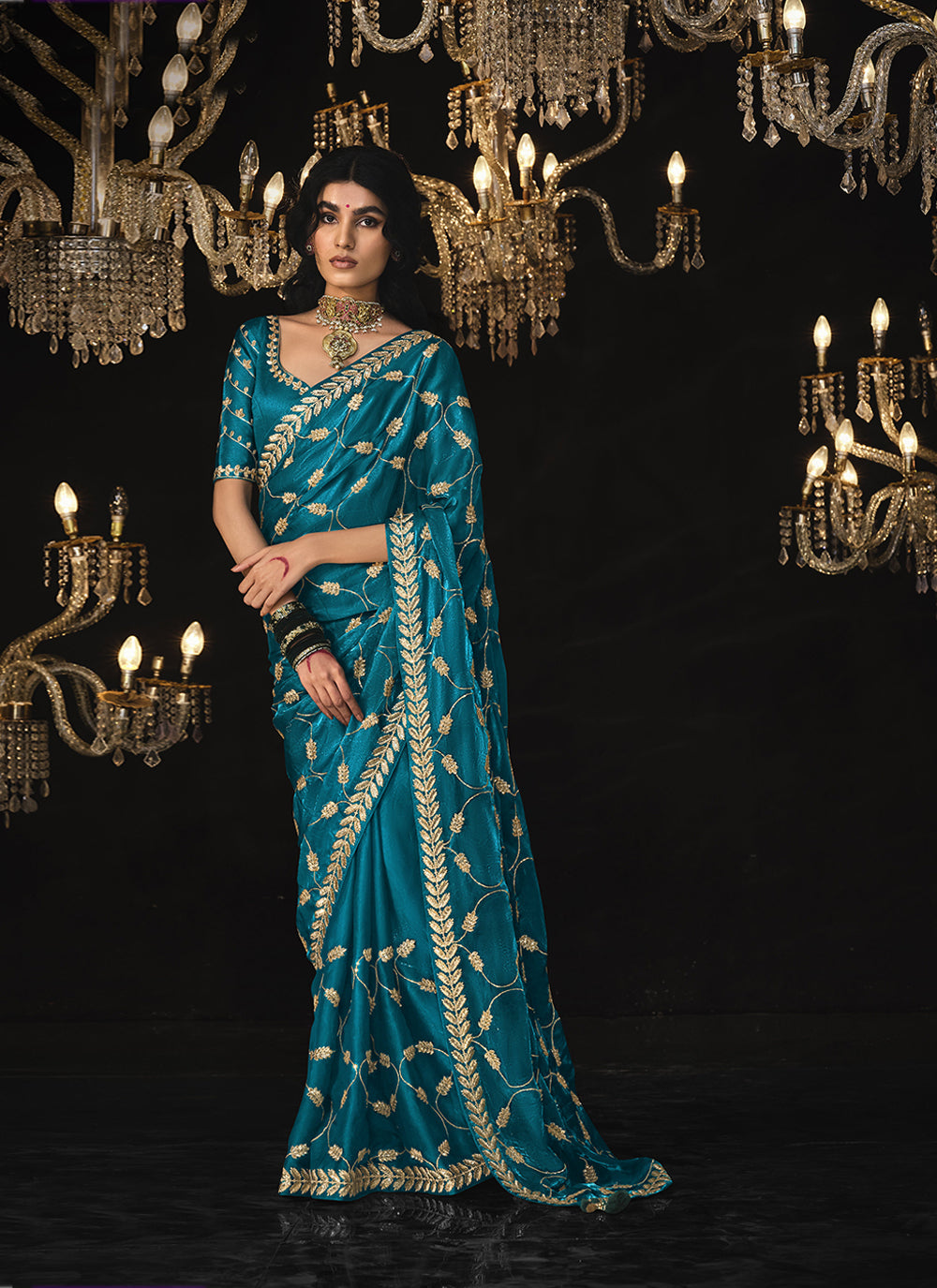 Fancy Sky Blue Sequins Embroidered Party Wear Saree – Siya Fashion