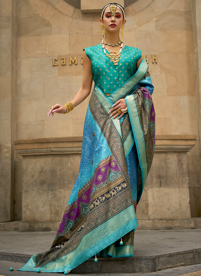 Premium Printed Sky Blue Viscose Silk Bridesmaid Saree