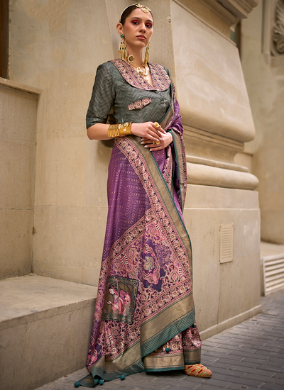 Fancy Purple Printed Viscose Silk Bridesmaid Saree