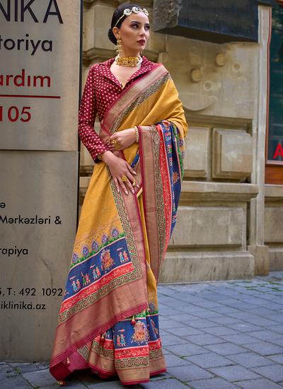 Fancy Festive Wear Printed Mustard Viscose Silk Saree