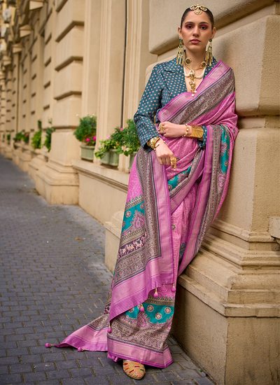 Designer Printed Onion Pink Festive Wear Viscose Silk Saree