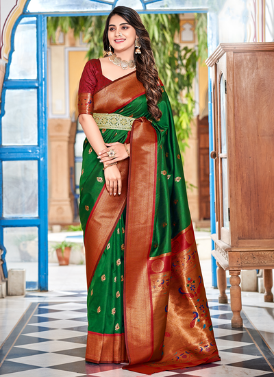 Festive Wear Green Paithani Silk Weaving Saree