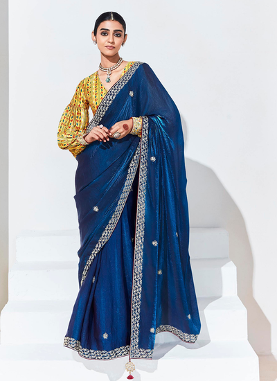 Organza Sequins Embroidered Blue Reception Saree