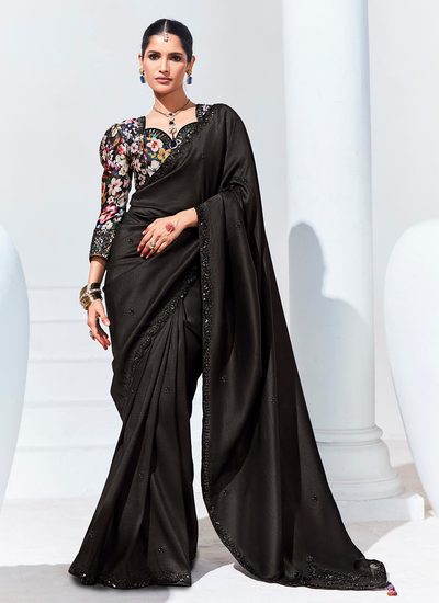 Black Organza Sequins Embroidered Border Reception Saree