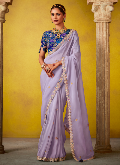 Lavender Festive Wear Tissue Silk Sequins Embroidered Saree