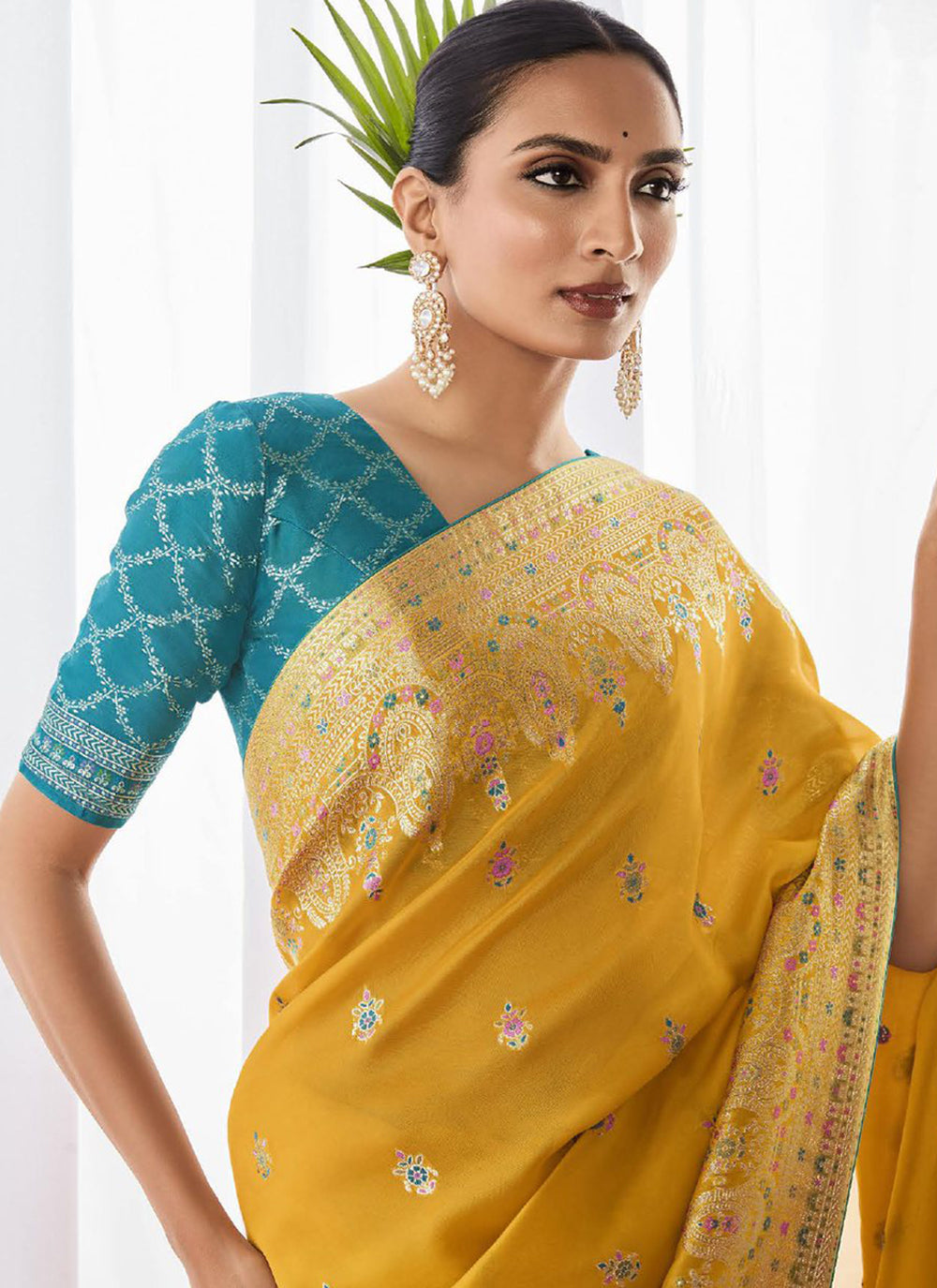 Yellow party shops saree