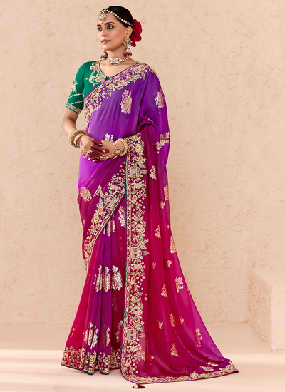 Purple And Maroon Wedding Wear Dola Silk Sequins Embroidered Zari Woven Saree