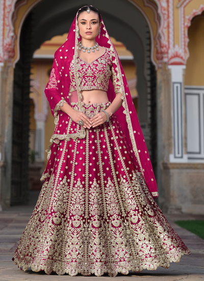 Magenta Sequins Embroidered Butterfly Net Engagement Wear Lehenga Choli