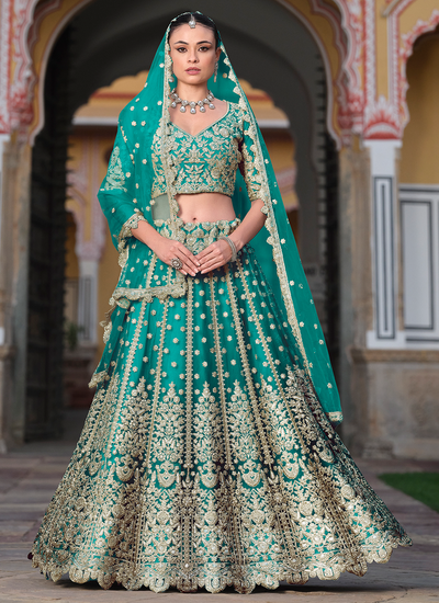 Sequins Embroidered Turquoise Butterfly Net Engagement Wear Lehenga Choli