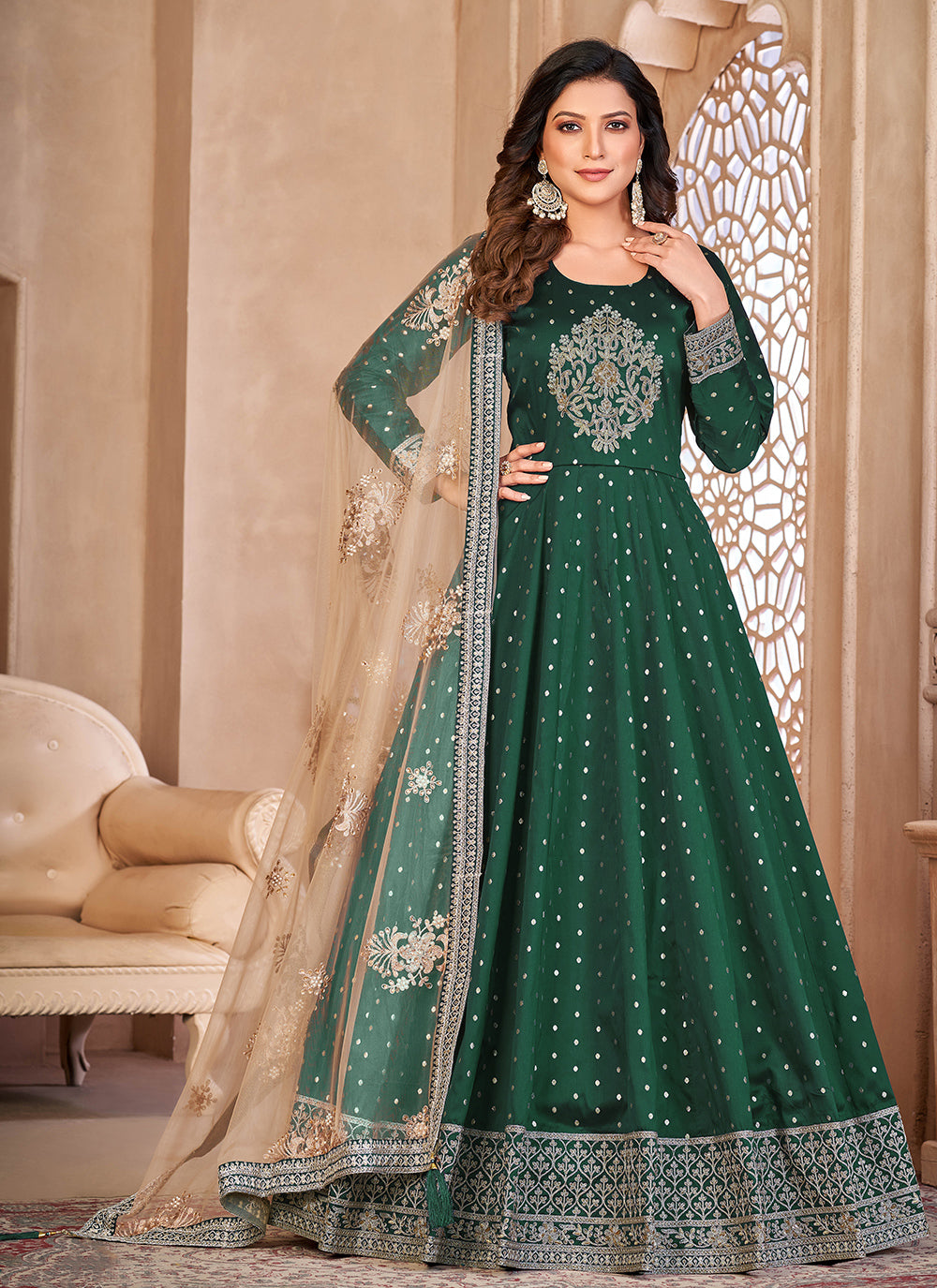 Buy Indian Engagement Outfit Stores - Light Grey Traditional Net Anarkali  Suit At Hatkay