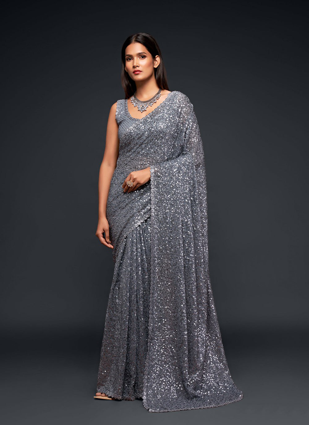 Grey saree party wear hotsell